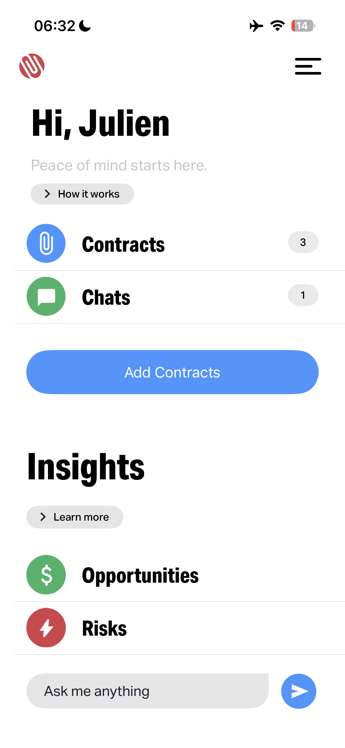 Trustbook mobile app dashboard